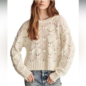 Lucky Brand Cream Open-Knit Crewneck Sweater